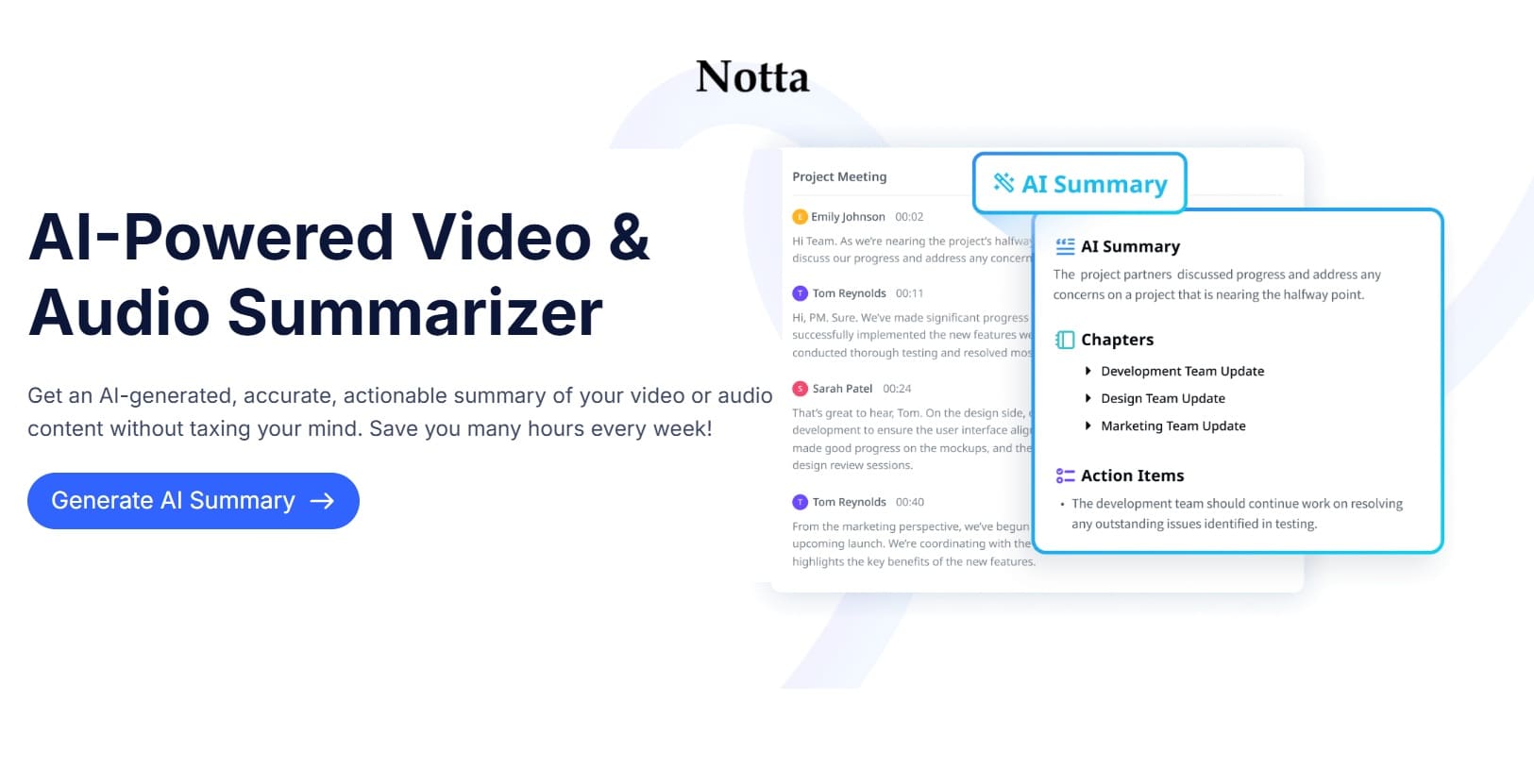 Notta a summarization tools in third position