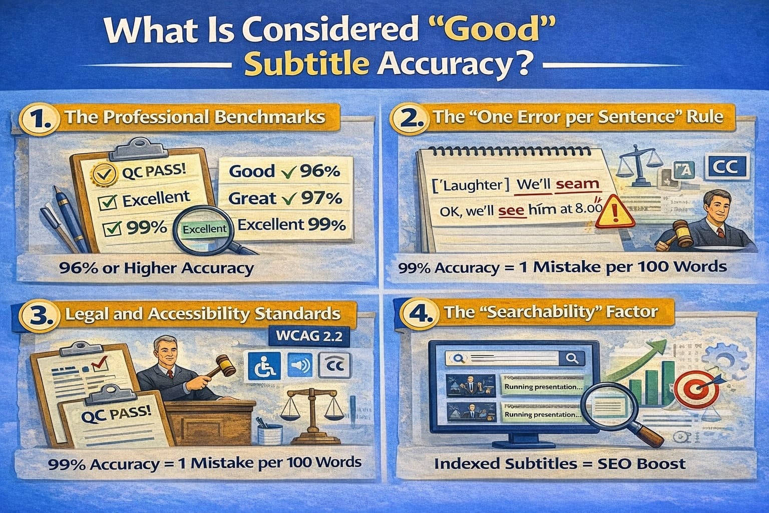 What is considered good subtitle accuracy benchmarks in 2026